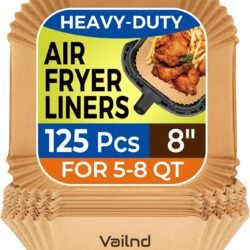 Air Fryer Paper Liners 125pcs, 8in Square, Nonstick & Disposable