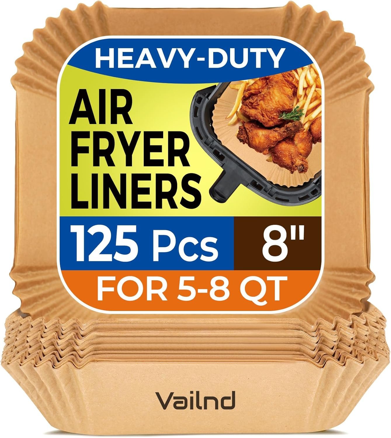 Air Fryer Paper Liners 125pcs, 8in Square, Nonstick & Disposable Air Fryer Paper Liners 125pcs, 8in Square, Nonstick & Disposable